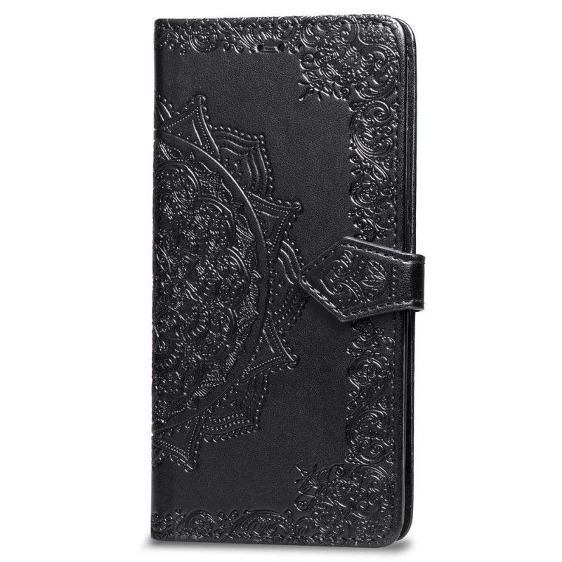 Leren Hoesje iPhone X Grijs Zwart Mandala Van Middelbare Leeftijd