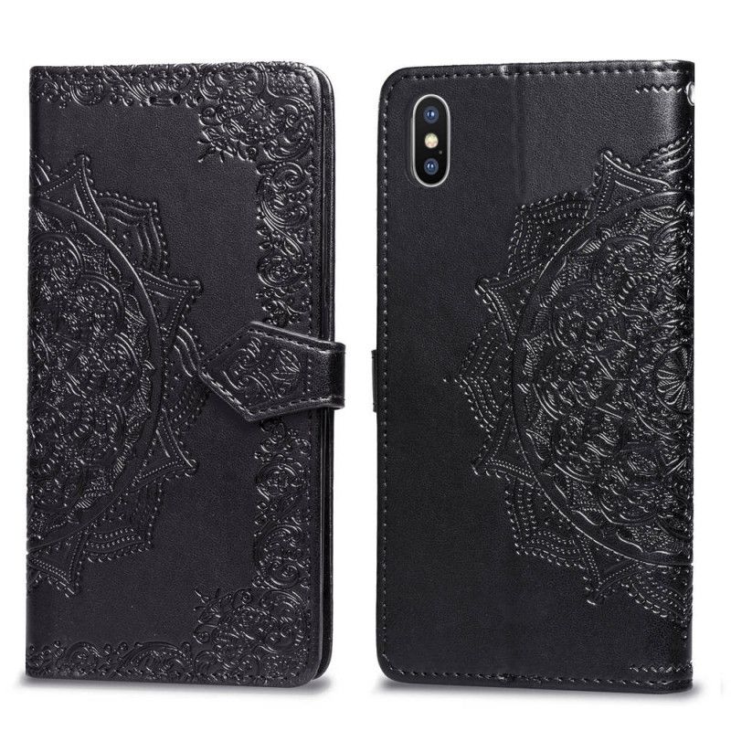Leren Hoesje iPhone X Grijs Zwart Mandala Van Middelbare Leeftijd