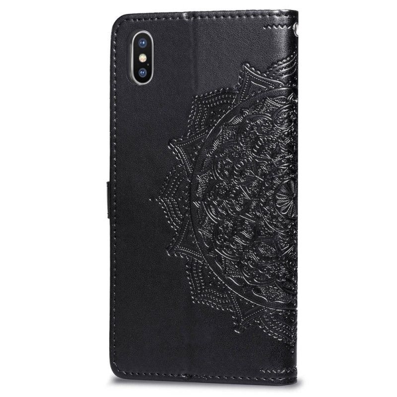 Leren Hoesje iPhone X Grijs Zwart Mandala Van Middelbare Leeftijd