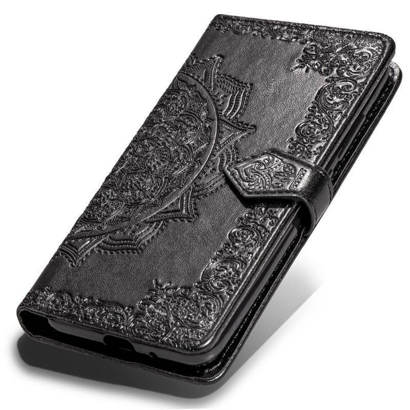 Leren Hoesje iPhone X Grijs Zwart Mandala Van Middelbare Leeftijd