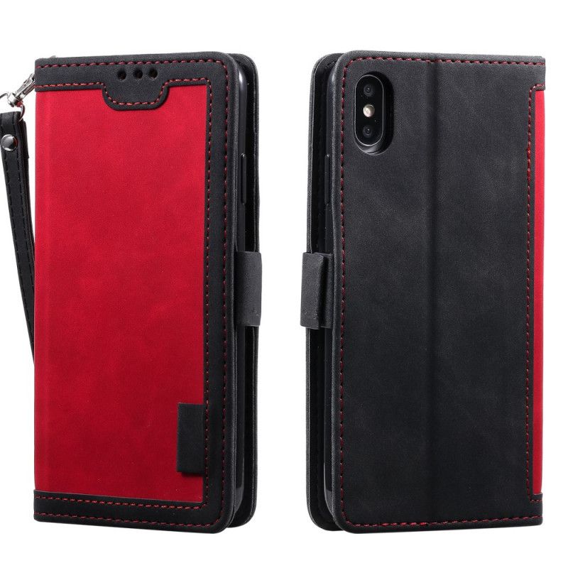 Leren Hoesje iPhone X Grijs Zwart Telefoonhoesje Tweekleurig Kunstleer Met Versterkte Contouren