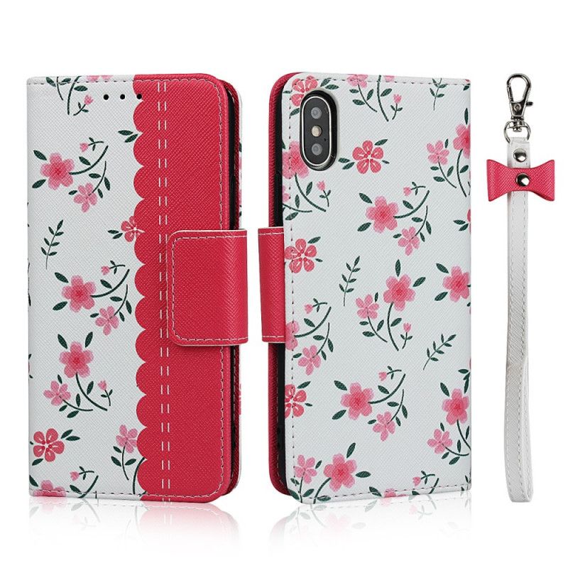 Leren Hoesje iPhone X Groen Rood String Roosjes