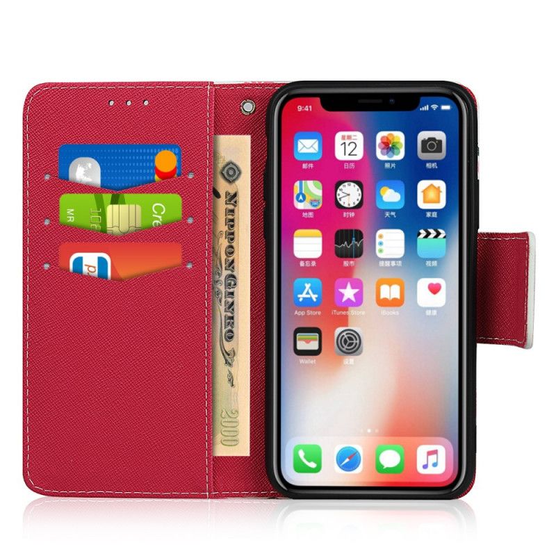 Leren Hoesje iPhone X Groen Rood String Roosjes