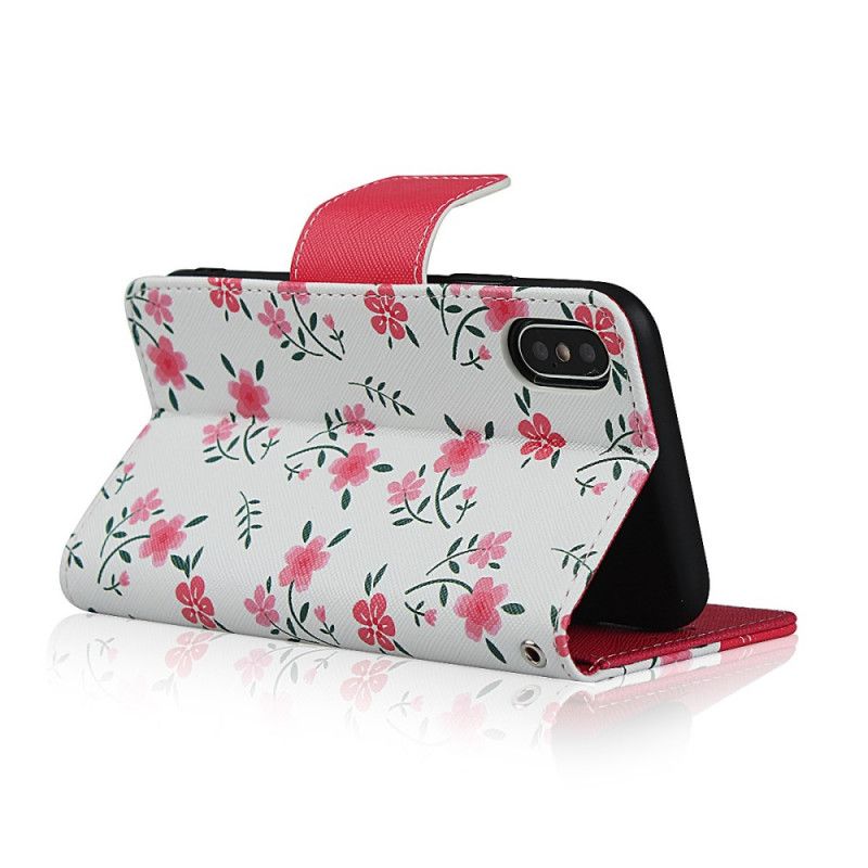 Leren Hoesje iPhone X Groen Rood String Roosjes