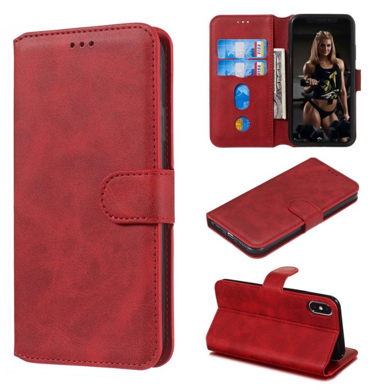 Leren Hoesje iPhone X Rood Zwart Effen Kleur