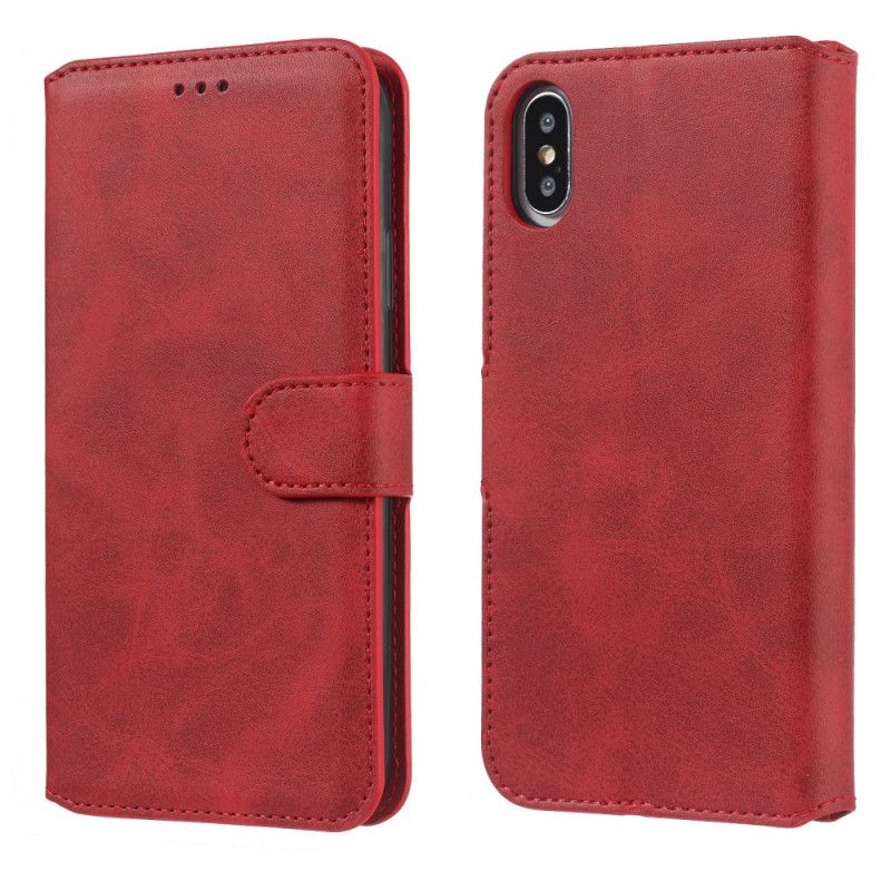 Leren Hoesje iPhone X Rood Zwart Effen Kleur