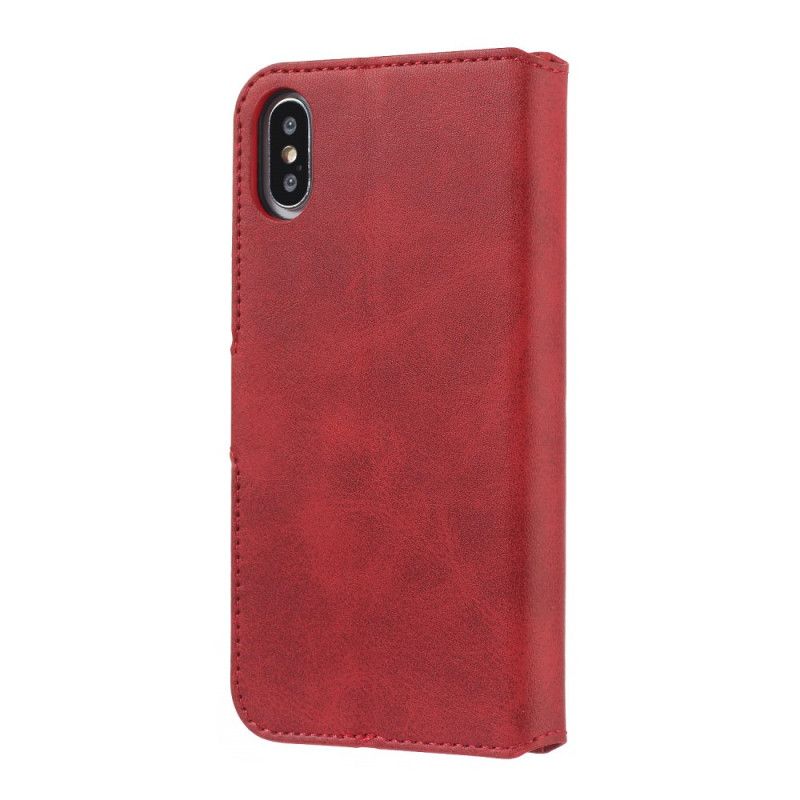 Leren Hoesje iPhone X Rood Zwart Effen Kleur