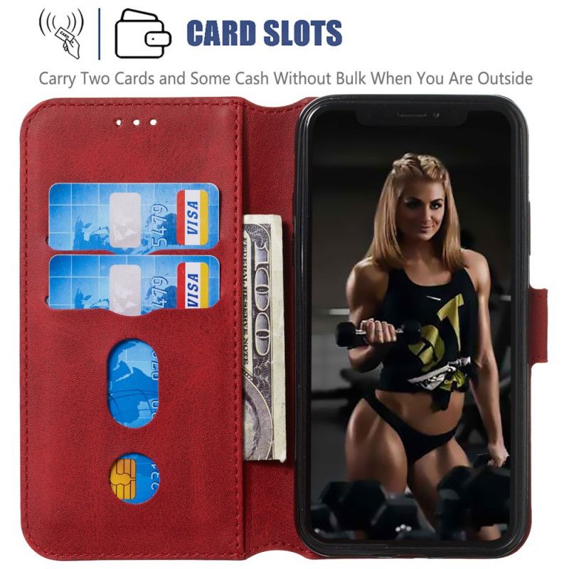 Leren Hoesje iPhone X Rood Zwart Effen Kleur