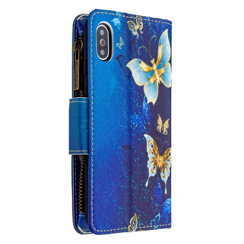 Leren Hoesje iPhone X Wit Zwart Telefoonhoesje Vlindervak Met Ritssluiting