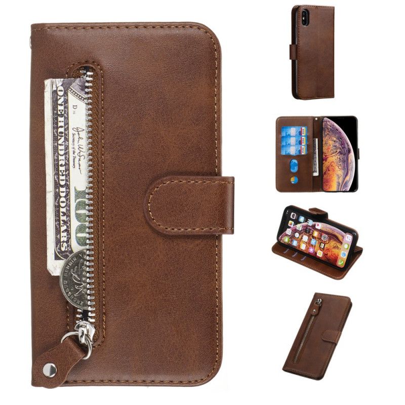 Leren Hoesje voor iPhone X Rood Zwart Vintage Portemonnee