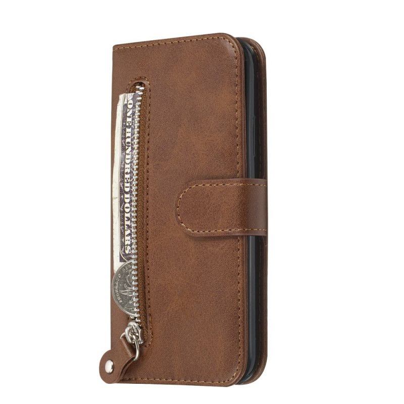 Leren Hoesje voor iPhone X Rood Zwart Vintage Portemonnee
