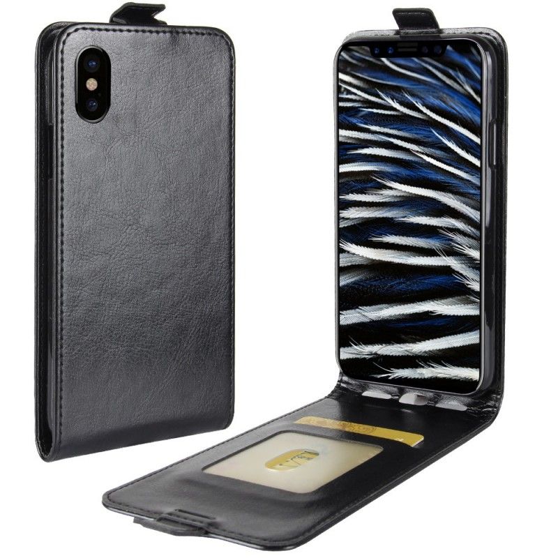 Leren Hoesje voor iPhone X Wit Zwart Opvouwbaar