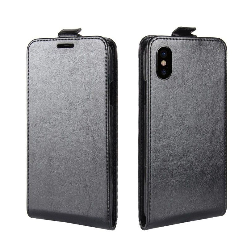 Leren Hoesje voor iPhone X Wit Zwart Opvouwbaar