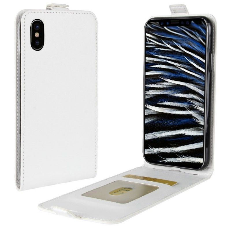Leren Hoesje voor iPhone X Wit Zwart Opvouwbaar