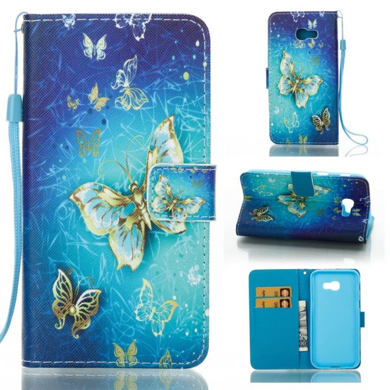 Flip Case Leren Samsung Galaxy A5 2017 Gouden Vlinders