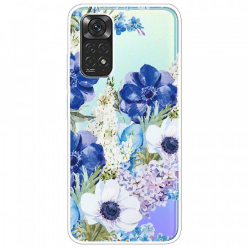 Telefoonhoesje voor Xiaomi Redmi Note 11 / 11S Naadloze Aquarel Blauwe Bloemen