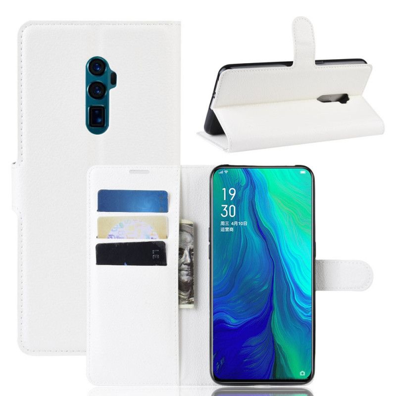 Leren Hoesje voor Oppo Reno 10x Zoom Wit Zwart Klassiek