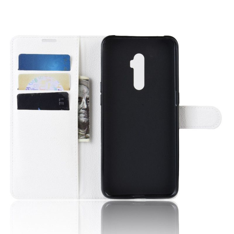 Leren Hoesje voor Oppo Reno 10x Zoom Wit Zwart Klassiek