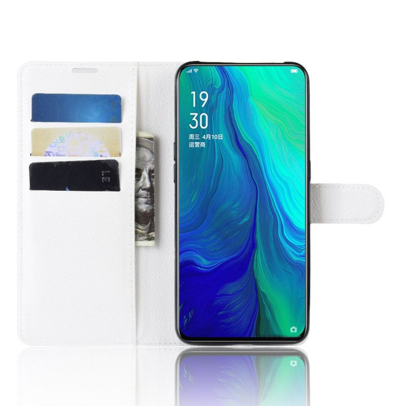 Leren Hoesje voor Oppo Reno 10x Zoom Wit Zwart Klassiek