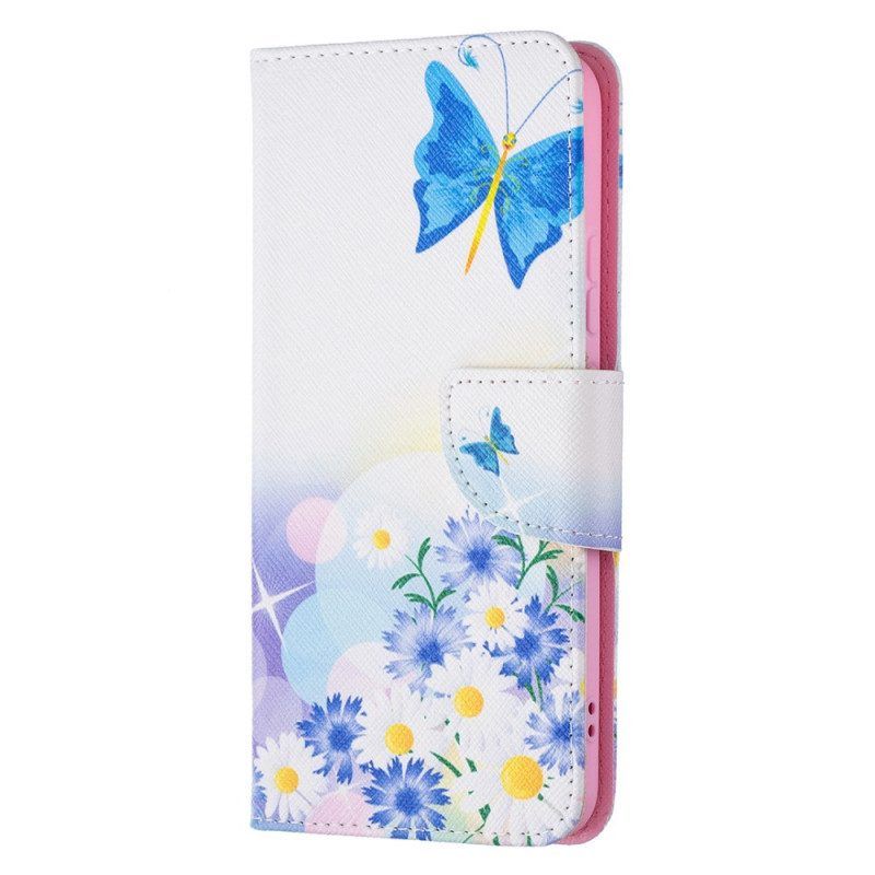 Folio-hoesje voor Samsung Galaxy S22 Plus 5G Geschilderde Vlinders En Bloemen