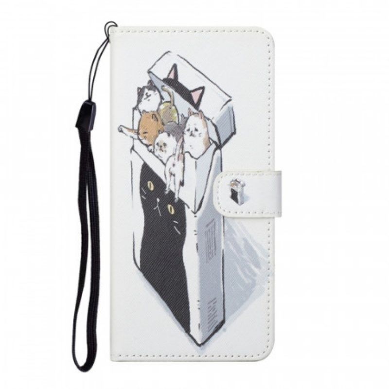 Folio-hoesje voor Samsung Galaxy S22 Plus 5G Met Ketting Levering Katten Met Strings