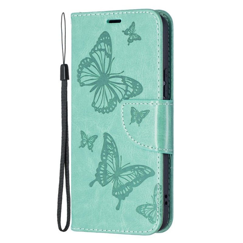 Folio-hoesje voor Samsung Galaxy S22 Plus 5G Vlinders Tijdens De Vlucht Met Lanyard