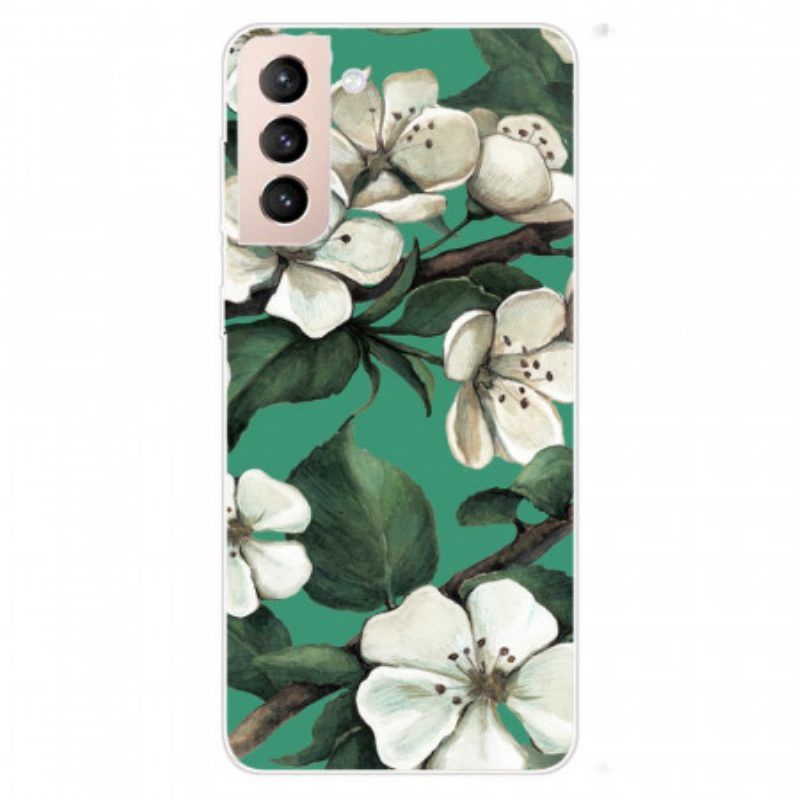 Hoesje voor Samsung Galaxy S22 Plus 5G Geschilderde Witte Bloemen