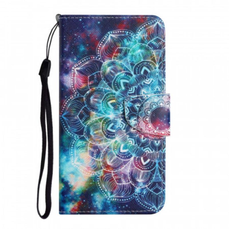 Leren Hoesje voor Samsung Galaxy S22 Plus 5G Met Ketting Flitsende Half Mandala Strappy