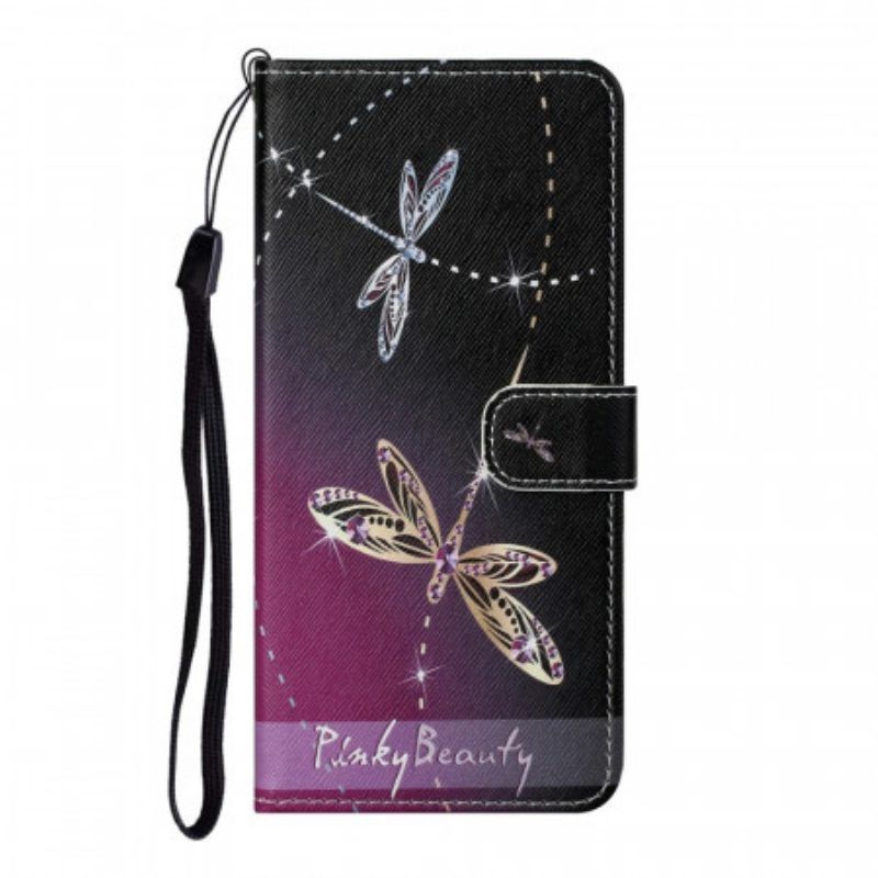 Leren Hoesje voor Samsung Galaxy S22 Plus 5G Met Ketting Strappy Libellen