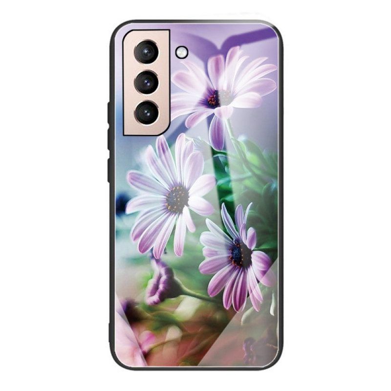 Telefoonhoesje voor Samsung Galaxy S22 Plus 5G Gehard Glas Realistische Bloemen