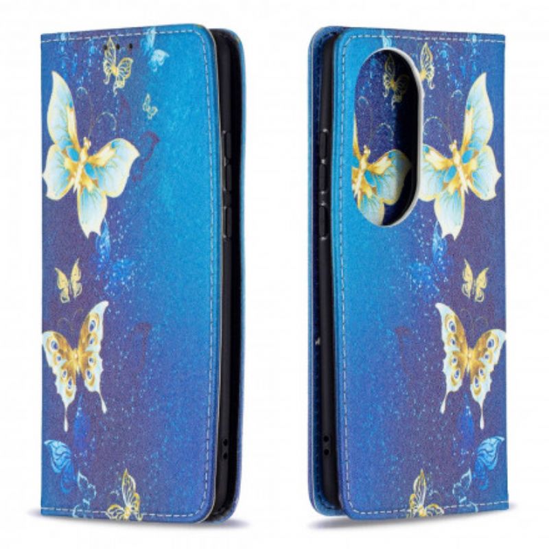 Folio-hoesje Huawei P50 Pro Telefoonhoesje Kleurrijke Vlinders