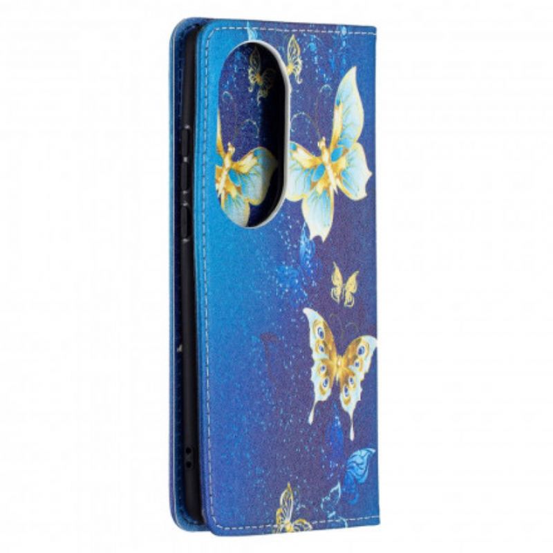 Folio-hoesje Huawei P50 Pro Telefoonhoesje Kleurrijke Vlinders