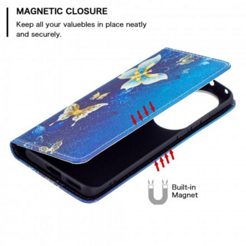 Folio-hoesje Huawei P50 Pro Telefoonhoesje Kleurrijke Vlinders