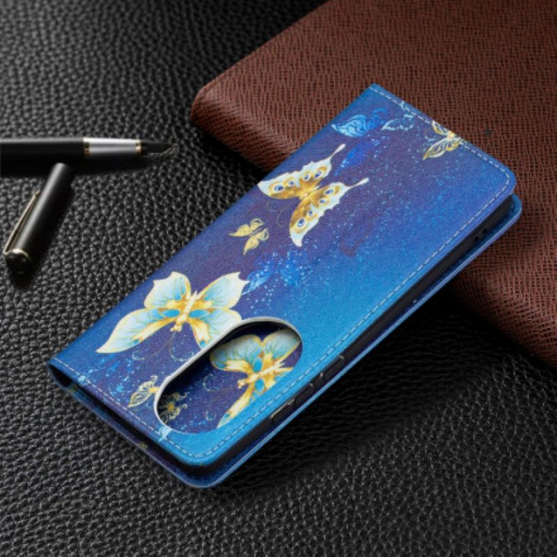 Folio-hoesje Huawei P50 Pro Telefoonhoesje Kleurrijke Vlinders