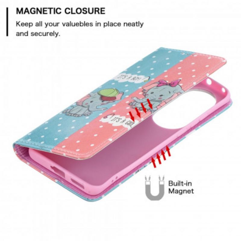 Folio-hoesje Voor Huawei P50 Pro Baby Olifanten