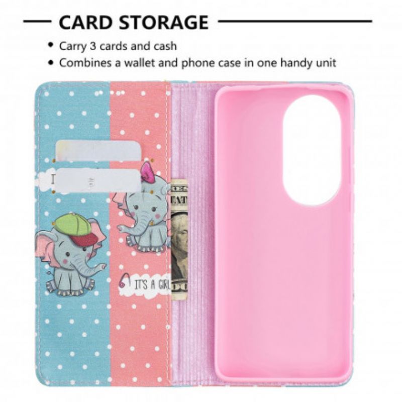 Folio-hoesje Voor Huawei P50 Pro Baby Olifanten