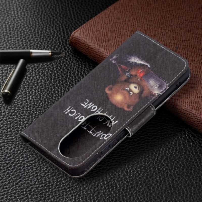 Leren Hoesje Huawei P50 Pro Gevaarlijke Beer Bescherming Hoesje