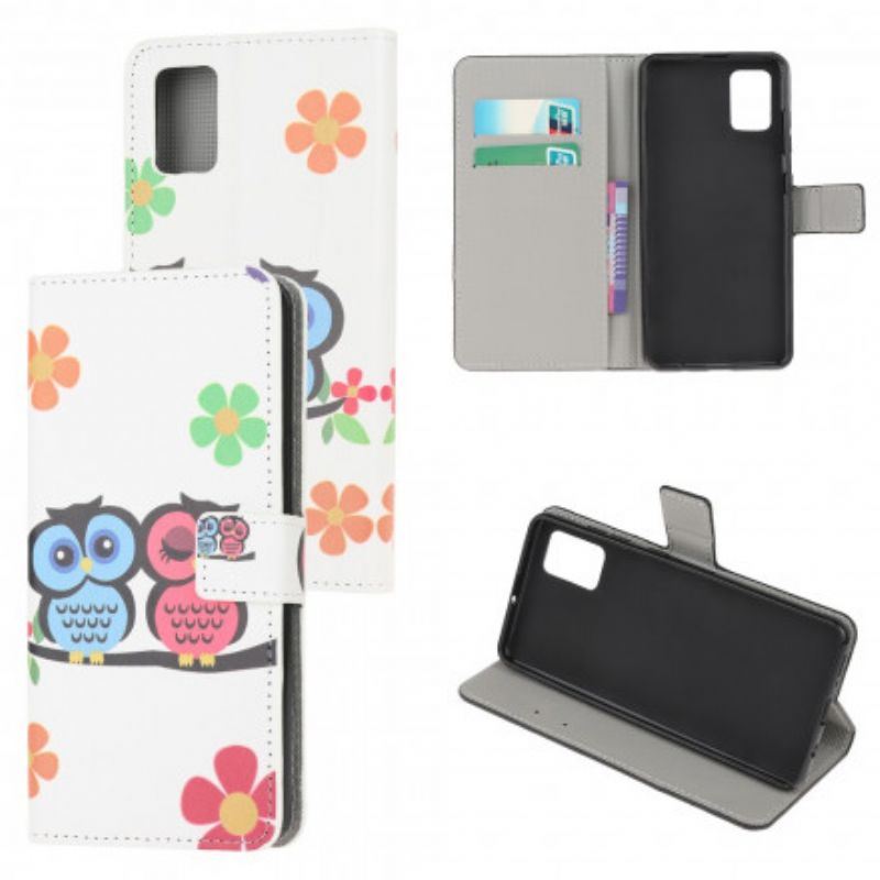 Flip Case Leren Moto G100 Paar Uilen