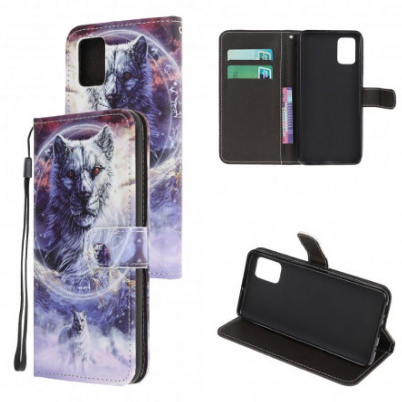 Flip Case Leren Moto G100 Wolf In Winter Met Lanyard