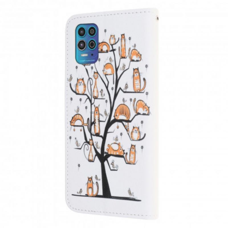 Folio-hoesje Moto G100 Telefoonhoesje Funky Cats Strappy