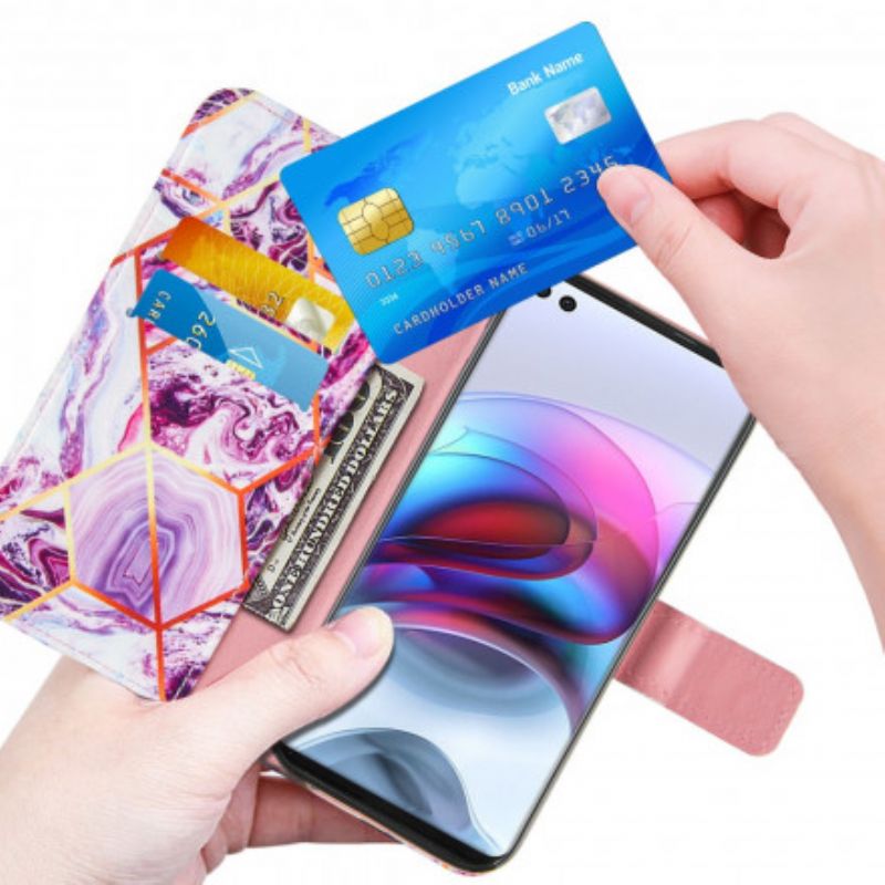 Folio-hoesje Moto G100 Telefoonhoesje Gestreept Geometrisch Marmer