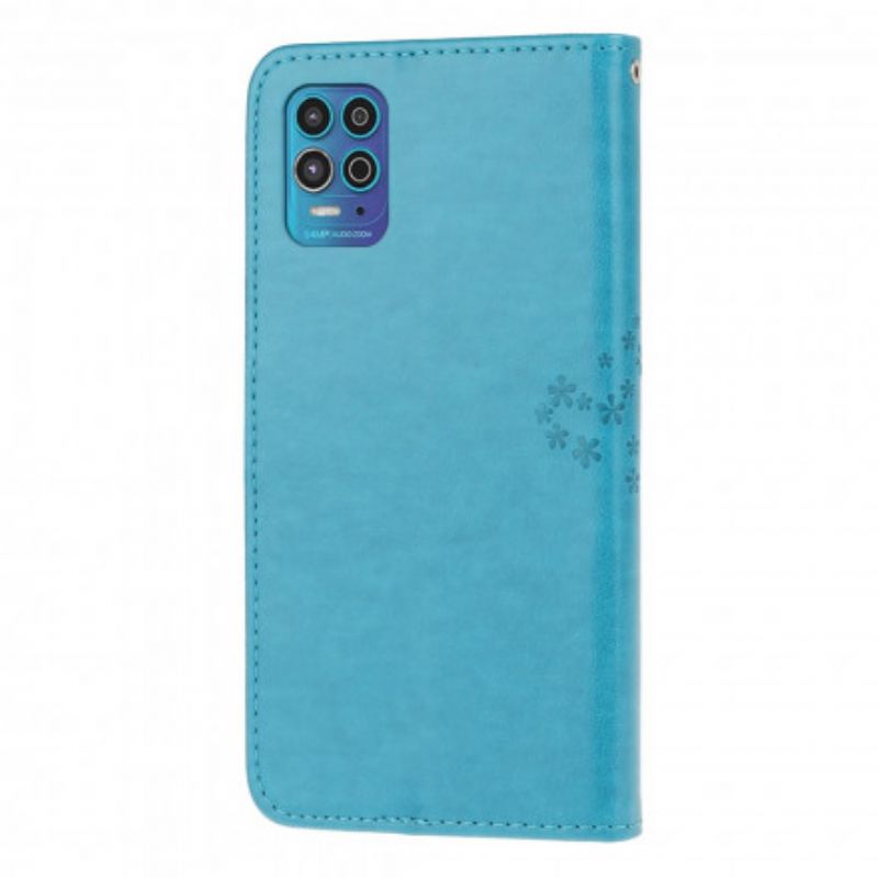 Leren Hoesje Moto G100 Boom En Strappy Uilen Bescherming Hoesje
