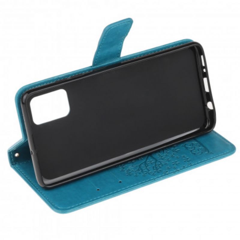 Leren Hoesje Moto G100 Boom En Strappy Uilen Bescherming Hoesje