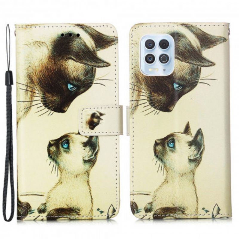 Leren Hoesje Moto G100 Kitten En Mama Met Bandjes Bescherming Hoesje