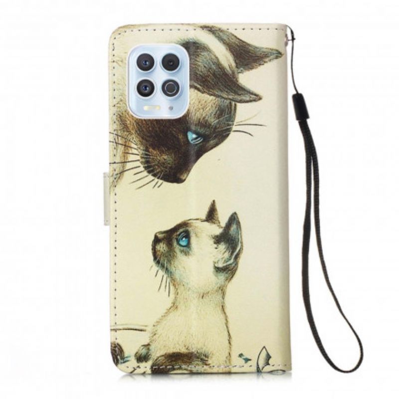 Leren Hoesje Moto G100 Kitten En Mama Met Bandjes Bescherming Hoesje