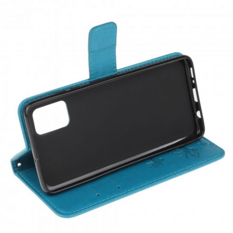 Leren Hoesje Moto G100 Vlinders En Bloemen Strappy Bescherming Hoesje