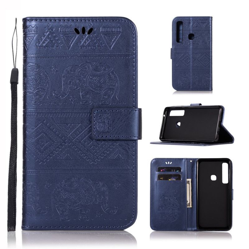Bescherming Hoesje Samsung Galaxy A9 Rose Goud Kunstleer Tribale Olifanten