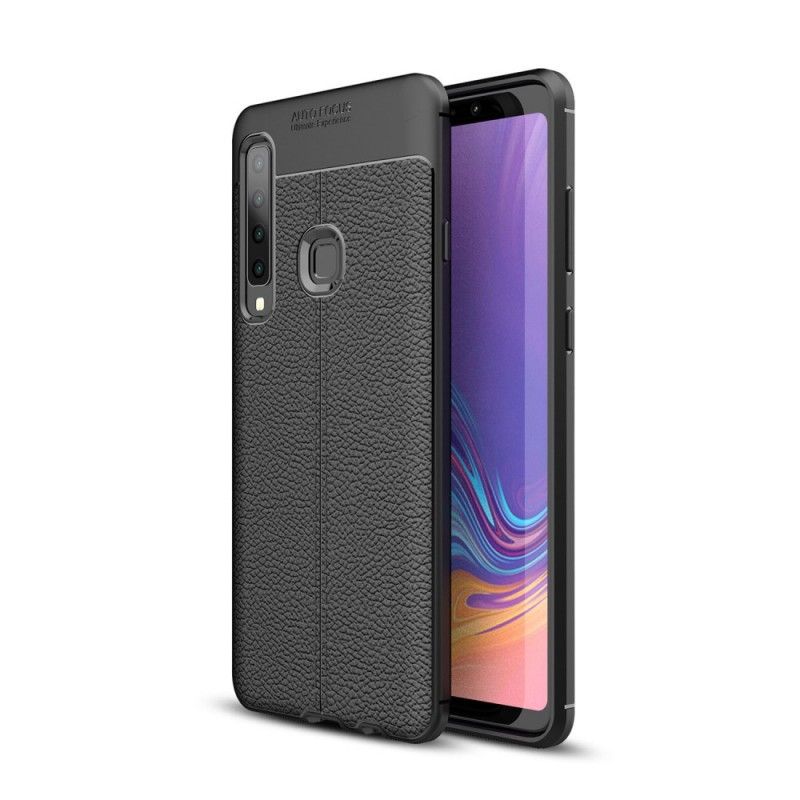 Cover Hoesje Samsung Galaxy A9 Grijs Zwart Telefoonhoesje Dubbellijns Lychee Leereffect
