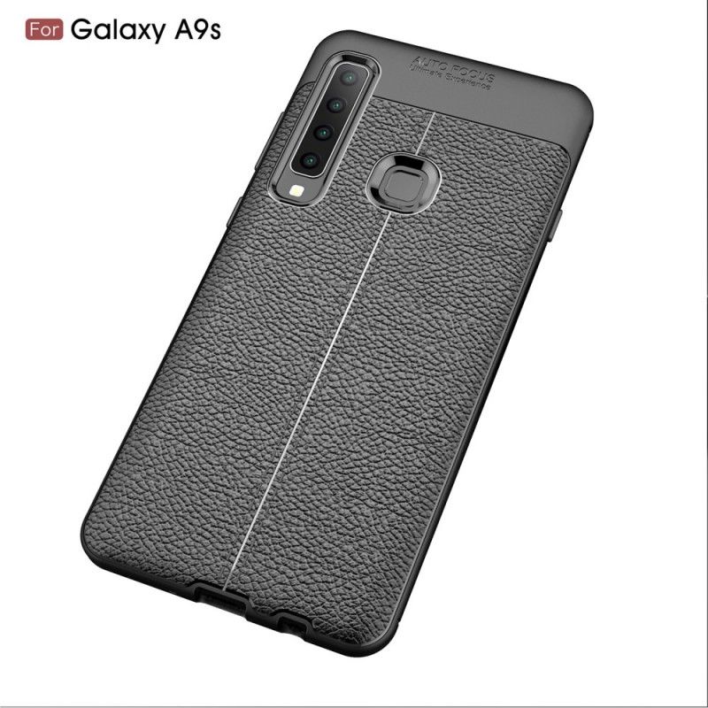 Cover Hoesje Samsung Galaxy A9 Grijs Zwart Telefoonhoesje Dubbellijns Lychee Leereffect