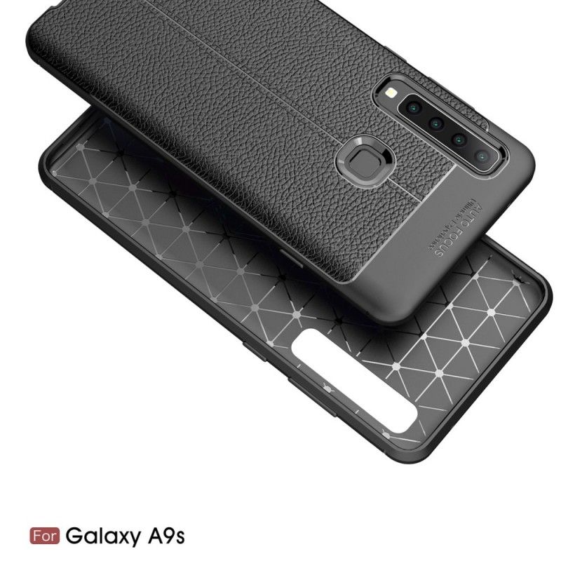 Cover Hoesje Samsung Galaxy A9 Grijs Zwart Telefoonhoesje Dubbellijns Lychee Leereffect